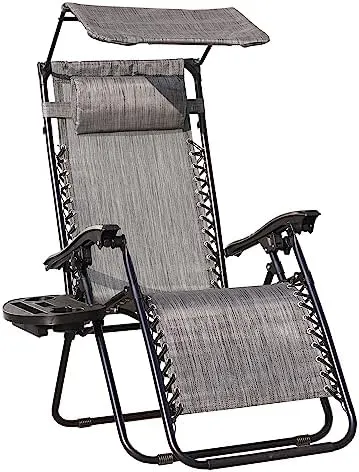 Best Choice Products Folding Zero Gravity Recliner Patio Lounge Chair w/ Canopy Shade, Headrest, Tray