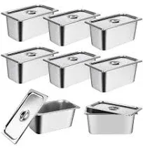 8 Pack Stainless Steam Hotel Pan 1/3 Size x 6 Deep Steam Table Pan with Lid 0.8 mm Thick Stainless Steel Anti Steam Pan Restaurant Anti Clogging Steamer for Party, Restaurant, Hotel