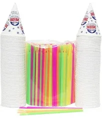 200 Snow Cone Cups 6 Oz and 200 Spoon Straws