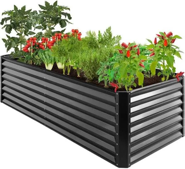 6 ft. x 3 ft. x 2 ft. Gray Outdoor Steel Raised Garden Bed Planter Box for Vegetables, Flowers, Herbs