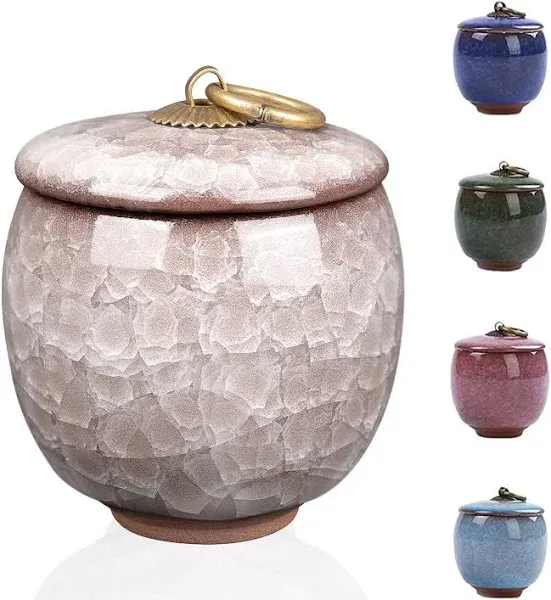 Small Urns for Human Ashes Keepsake, Ceramic Ice Crack Memorial Keepsake Cremation Urns Token Urns Mini Sharing Funeral Urns with Black Premium Box,Sky Blue