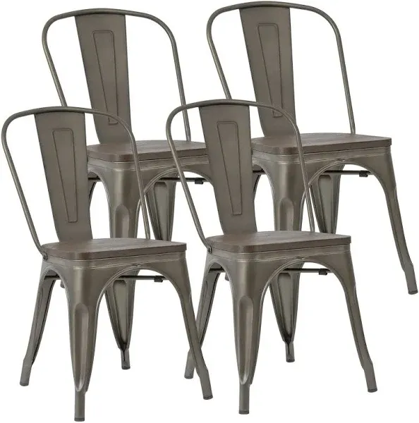 Shahoo Metal Dining Chairs Classic Iron Stackable Industrial Vintage Trattoria Wooden Seat and Back