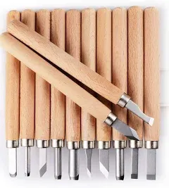 Wood Carving Tools Kit, HRC62 Carbon Steel Graver Set for Kids &amp; Beginners, 12 P