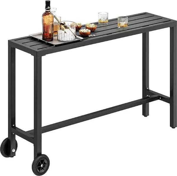 Moasis Patio Metal Counter Table Bar Table with Wheels