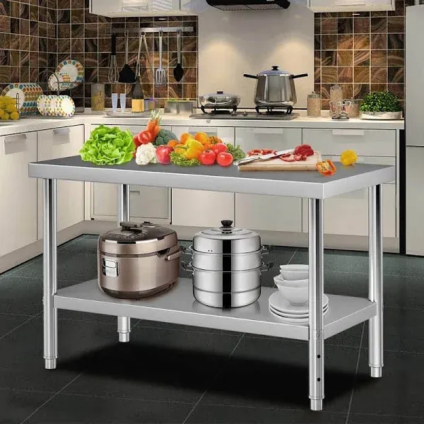 VEVOR Commercial Worktable &amp; Workstation 24 x 30 x 32 Inch Stainless Steel Work Table Heavy Duty Commercial Food Prep Work Table for Home, Kitchen, Restaurant Metal Prep Table with Adjustable Feet