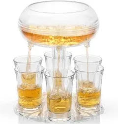 JoyJolt Shot Dispenser with 6 Glass Shot Glasses