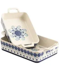 Bico Blue Talavera Stoneware Baking Dish Set, Set of 2, Large & Medium Rectangular Baking Pan Set, Lasagna Pan, Casserole Dish, Microwave, Dishwasher and Oven Safe