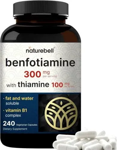 Naturebell Benfotiamine 300mg With Thiamine 100mg Per Serving, 240 Veggie Capsul