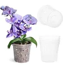 TRUEDAYS 4 Pack Orchid Pot with Saucers, 6 Inch Clear Orchid Pots with Holes, Plastic Planter with Trays, Breathable Slotted Orchids Planters for Indoor Outdoor Plants