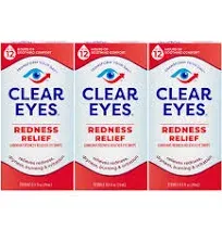 Clear Eyes Redness Eye Relief Eye Drops, 0.5 Fl Oz, Pack of 3