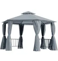 Outsunny 13' x 13' Patio Gazebo Double Roof Hexagon Outdoor Gazebo Canopy Shelter with Netting & Curtains