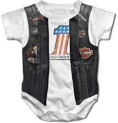 Harley-Davidson Baby Boys' Printed Faux Leather Vest Short Sleeve Creeper, White