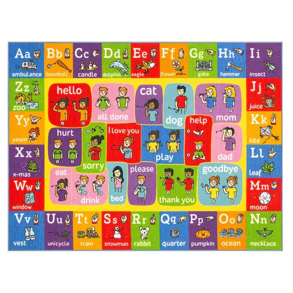 KC Cubs Playtime Collection ABC Alphabet ASL Sign Language Educational Learning Area Rug Carpet