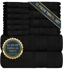 TRIDENT Soft & Plush Luxury Towel Set, 100% Cotton, 2 Bath Towels 4 Hand Towels 6 Washcloths Highly Absorbent Towels for Bathroom, 12 Piece Darkened Black Towel Sets