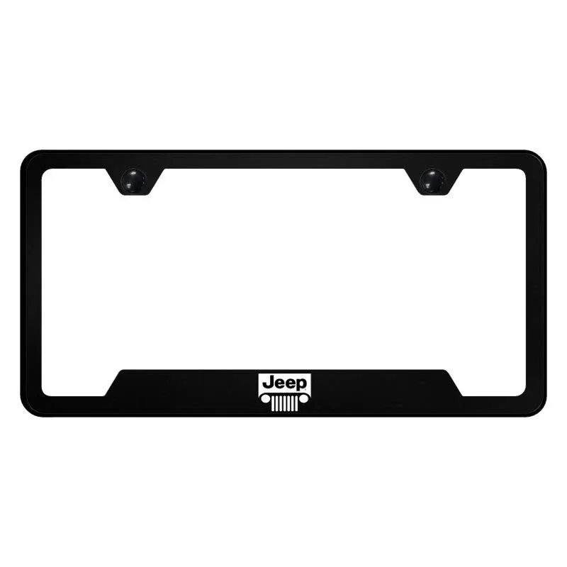 Au-TOMOTIVE Gold, Inc. Officially Licensed UV Print Logo On Black Polycarbonate Notched License Plate Frame for Jeep Grille