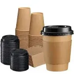 Comfy Package 12 oz Kraft Paper Coffee Cups with Black Lids & Coffee Sleeves, 50-Pack, Size: 12oz