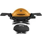 Weber Q1200 Liquid Propane Grill (Orange) with Grill Cover