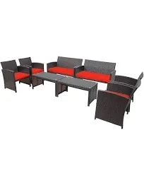 Costway 8PCS Patio Rattan Furniture Set Cushioned Sofa Table