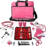 Asatechmed Nurse Starter Kit - Stethoscope, Blood Pressure Monitor, Tuning Forks, and More - 18 Pieces Total (Pink)