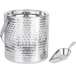 Ice Bucket with Scoop &amp; Lid - 2.8 Liter Hammered 18/8 Stainless Steel Container