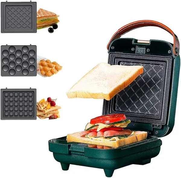 3-In-1 Sandwich Waffle Eggette Maker Portable Cooking Non-Stick Coated Detachabl