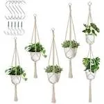 Auckpure 5 Pack Macrame Plant Hangers, Indoor Hanging Plant Holder with S Hooks and Hook Nails, 3 Sizes 34"/40"/54", Handmade Macrame Planter Hanging Baskets