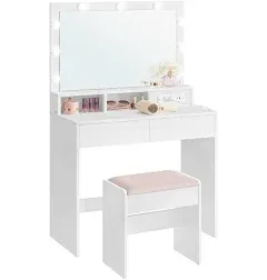 VASAGLE Vanity Desk with Power Outlets, Makeup Vanity with Mirror and Lights