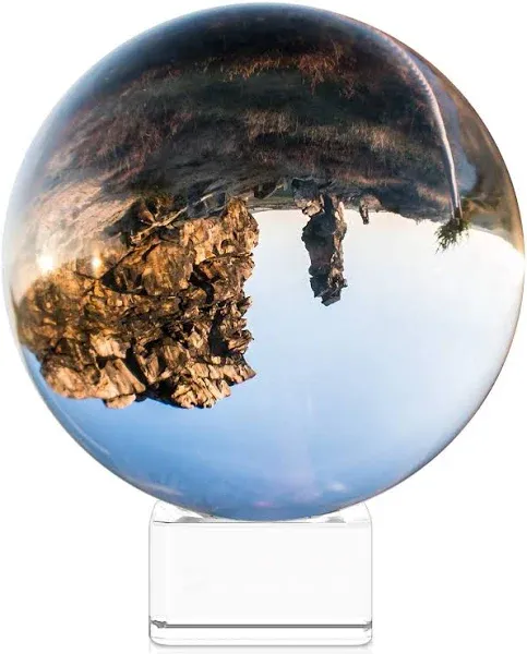 Navaris Crystal Clear Glass Ball - 100mm Transparent K9 Globe for Meditation Divination - Photo Sphere Prop for Art Decor, Photography w/Stand