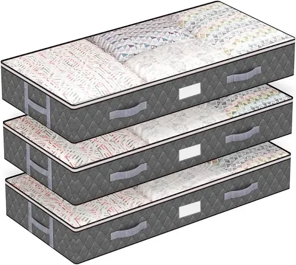 Fixwal Under Bed Storage Bins 3 Pack 75L Underbed Storage Containers Large Capacity Clothes Storage Bags with Clear Windows Lids Bedroom Foldable Storage Organizer for Comforters Blankets Bedding