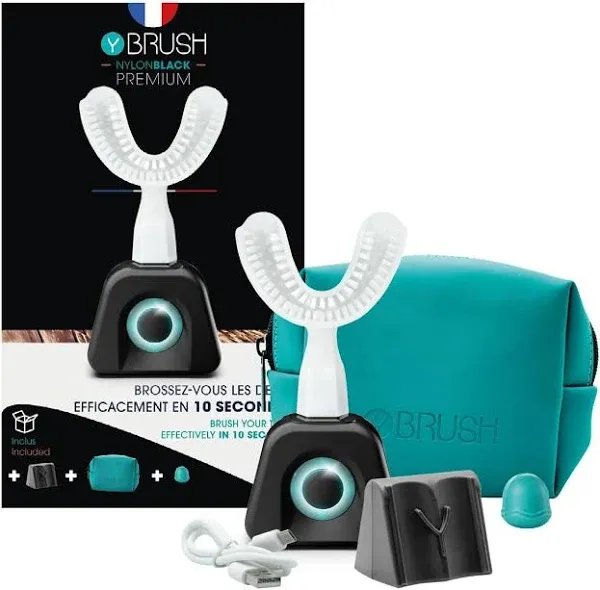 Y-Brush - Electric Toothbrush - Y-Shaped Brush - 3 Months Battery Life - NylonBlack Premium Pack