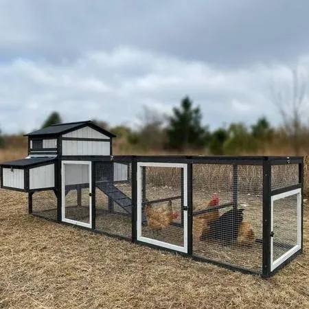 116"L Extra Large Chicken Coop Wooden Hen House with Run 2 Story Poultry Cage Outdoor Indoor Chicken Houses for 4-8 Chickens 4 Nesting Boxes, 4 Perches, Removable Tray and Ramp, Combinable