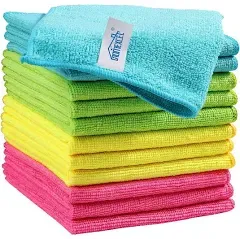 HOMEXCEL Microfiber Cleaning Cloth,12 Pack Cleaning Rag,Cleaning Towels with 4 Color Assorted,11.5"X11.5"(Green/Blue/Yellow/Pink)