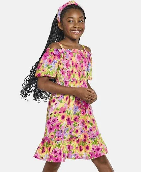 Girls Mommy And Me Floral Ruffle Dress - Pink