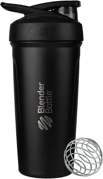 BlenderBottle Strada Insulated Stainless Steel Shaker Cup with Flip Cap, 24oz, Black