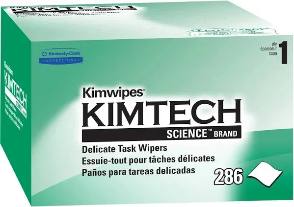 Kimberly-Clark B0013HT2QW– Kimtech Science KimWipes Delicate Task Wipers; 4.4 x 8.4 in. (11.2 x 21.3cm); 1-Ply, (Pack of 1, 286 Count)