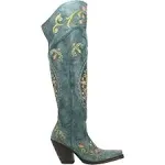 Gorgeous flower child embroidered leather over the knee cowboy boots