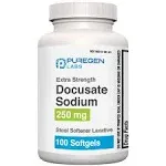 Puregen Labs Docusate Sodium 250mg Stool Softener Laxative | 100 softgels | Gentle Constipation Relief | Extra Strength | Stimulant Free