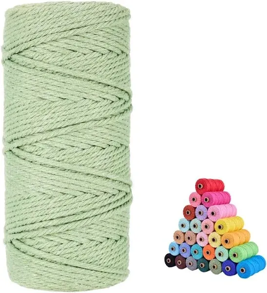 flipped 100% Natural Macrame Cotton Cord,3mm x109 Yard Twine String Cord Colored Cotton Rope Craft Cord for DIY Crafts Knitting Plant Hangers Christmas Wedding Décor (Mint Green, 3mm*109yards)