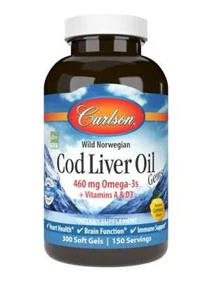 Carlson Laboratories Lightly Lemon Cod Liver Oil 300 Softgel