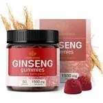 HERBAMAMA Korean Red Ginseng Gummies - 1500 mg Red Panax Ginseng Root Energy Supplements - Ginseng Supplement for Men and Women - Vegan, Gelatin-Free, Non-GMO - 60 Strawberry-Flavored Chews