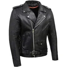 Milwaukee Leather LKM1781 Men's The Legend Classic Brando Black Premium Leather Motorcycle Jacket w/Quilted Liner