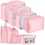 Koovon Packing Cubes for Travel, 8pcs Travel Cubes Set Foldable Suitcase Organizer Lightweight Luggage Storage Bag, Pink