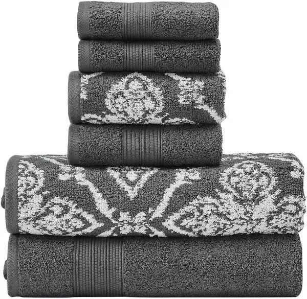 Amaris 6-Piece Reversible Yarn Dyed Jacquard Towel Set - Bath Towels Hand Tow...