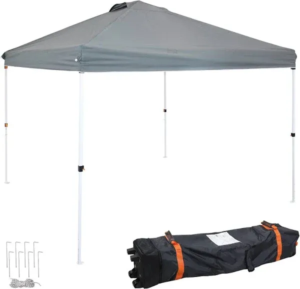 Sunnydaze 12 x 12 Foot Premium Pop-Up Canopy with Rolling Carry Bag - Straight Leg Folding Outdoor Shade Shelter - Gray