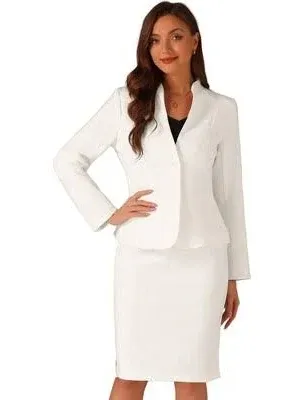 Allegra K 2 Piece Suit Skirt Set for Women's Business Formal Collarless Blazer and Pencil Skirts