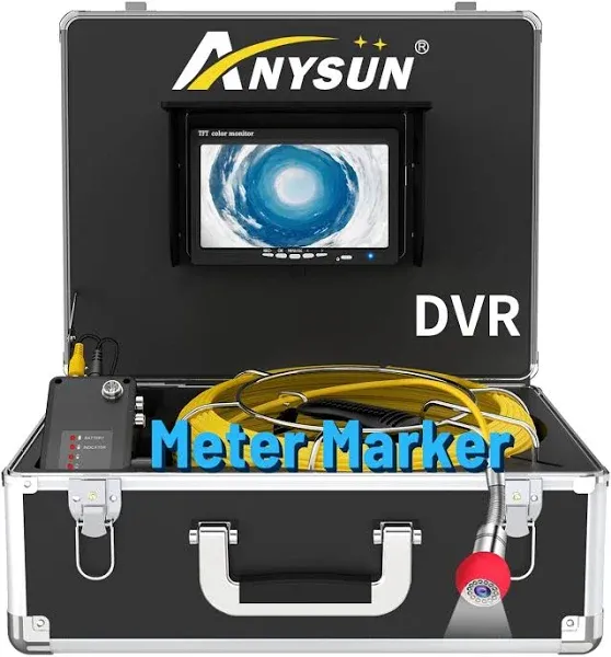 Sewer Camera with Meter Marker, Anysun Sewer Inspection Camera 100ft with 7'' Monitor and DVR with 16GB Card, Plumbing Pipe Camera with 12 Lights, Drain Sewer Camera for Plumber, Homeowner…