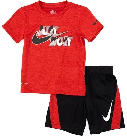 Nike Little Boys Dri-FIT Just Do It Tee & Shorts 2 Piece Set (Red(86H819-023)/Black, 7, 7_Years)