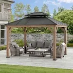 Sunjoy 10 ft. x 12 ft. Cedar Framed Gazebo with Steel Hardtop