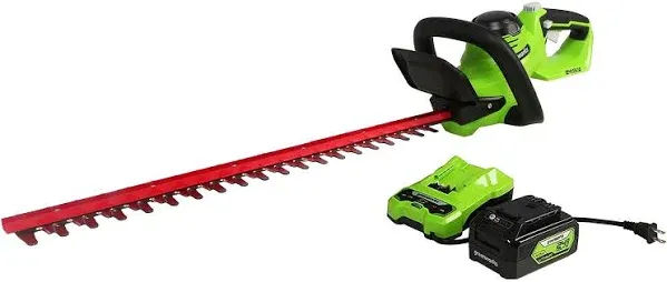 Greenworks 24V 22 In. Cordless Hedge Trimmer with 4.0 Ah USB Battery &amp; Charger