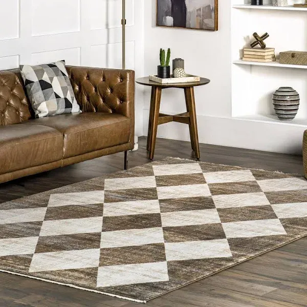 Nuloom Meline Checkered Fringe Area Rug - Beige - 6 ft. Round